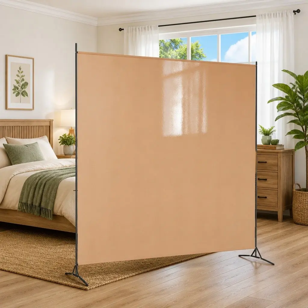 Single Panel Room Divider Foldable Fabric Privacy Screen 175 x 180 cm Beige