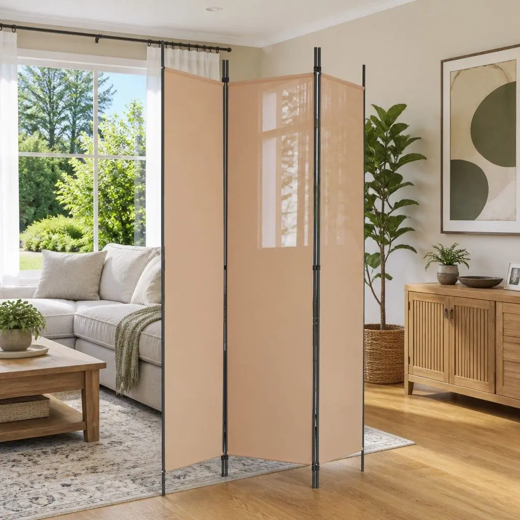Room Divider 3-Panel Folding Screen Beige 150x200cm