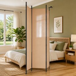 3-Panel Room Divider Beige Fabric Foldable Privacy Screen 150 x 220 cm Home