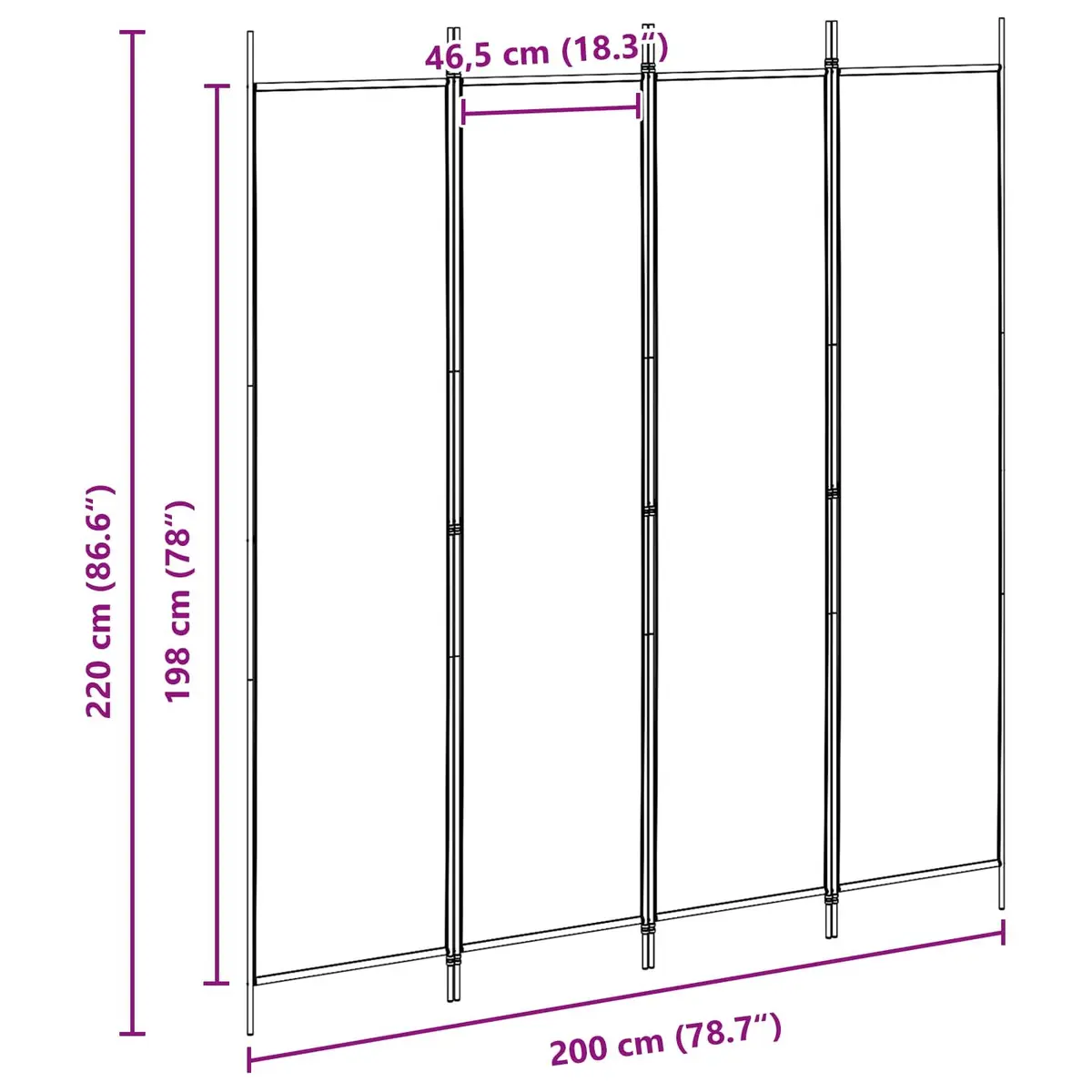 4-Panel Room Divider Foldable Privacy Screen 200x220cm Beige Fabric