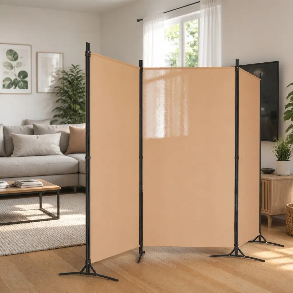 5-Panel Room Divider Foldable Privacy Screen Beige Indoor Space Partition