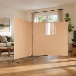 Room Divider 2-Panel Folding Privacy Screen Beige 348 x 180 cm Partition