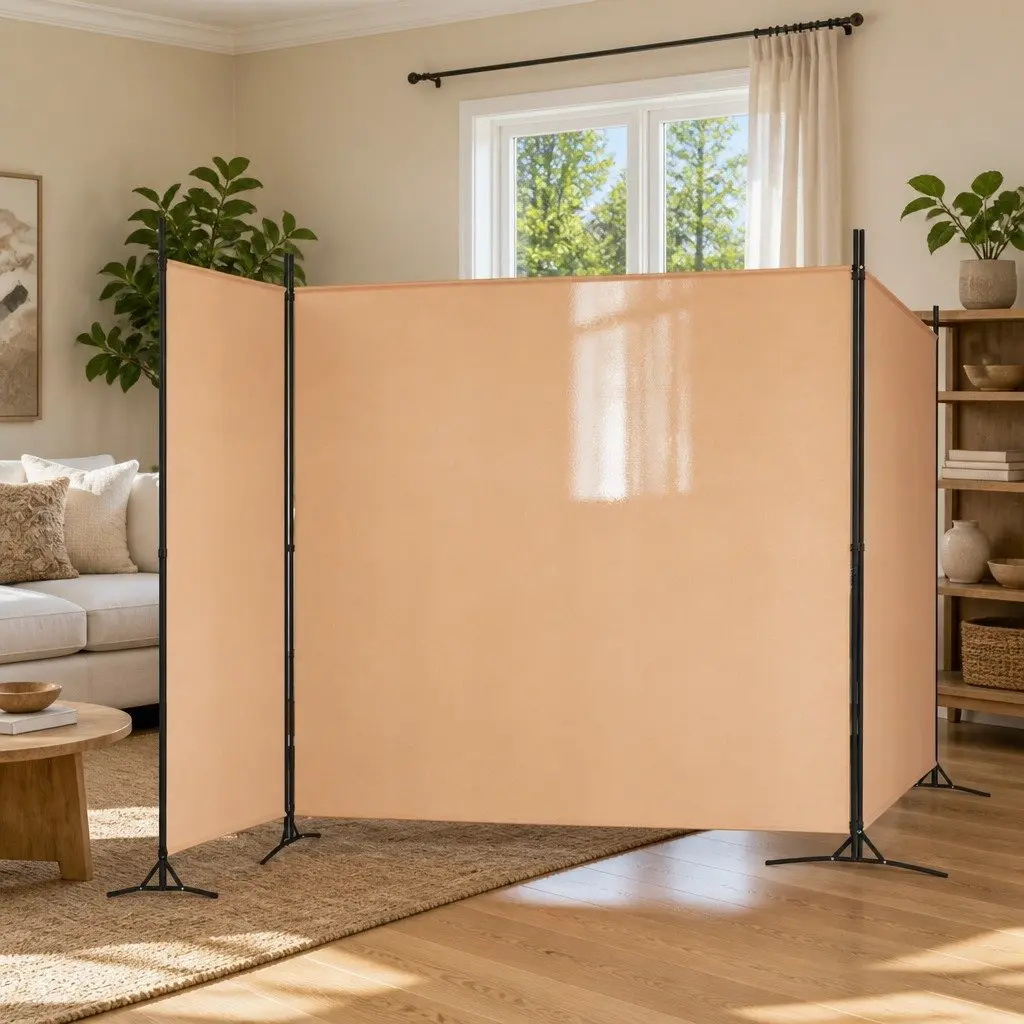 Room Divider 4-Panel Folding Screen Beige Fabric 525 x 180 cm