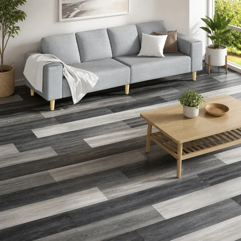 Self-Adhesive PVC Flooring Planks 18 Pieces Black White 5.26 m² DIY Indoor Floor