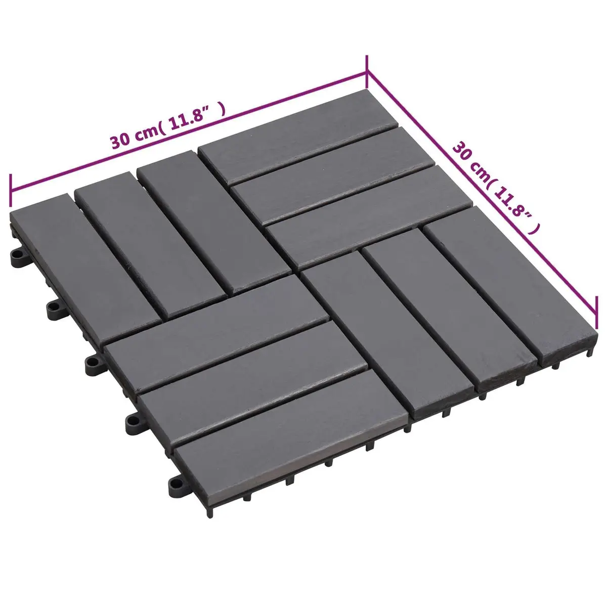 Decking Tile 10 pcs Grey 30 x 30 cm Acacia Hardwood Interlocking Square