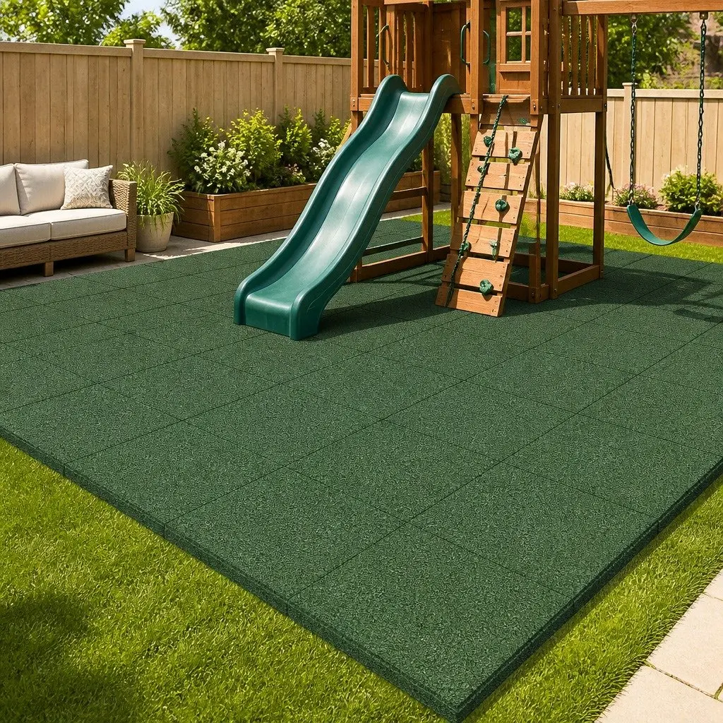 Outdoor Fall Protection Tiles 50 x 50 cm Garden Safety Flooring Rubber 6 Pack