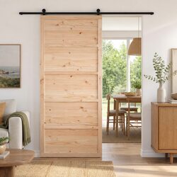 Barn Door Sliding Rustic Solid Pine Wood Natural 100 x 208 cm Space-Saving