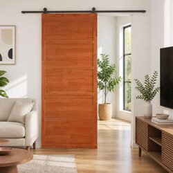 Barn Door Sliding 80cm Brown Solid Pine Wood Rustic Interior Space-Saving Design