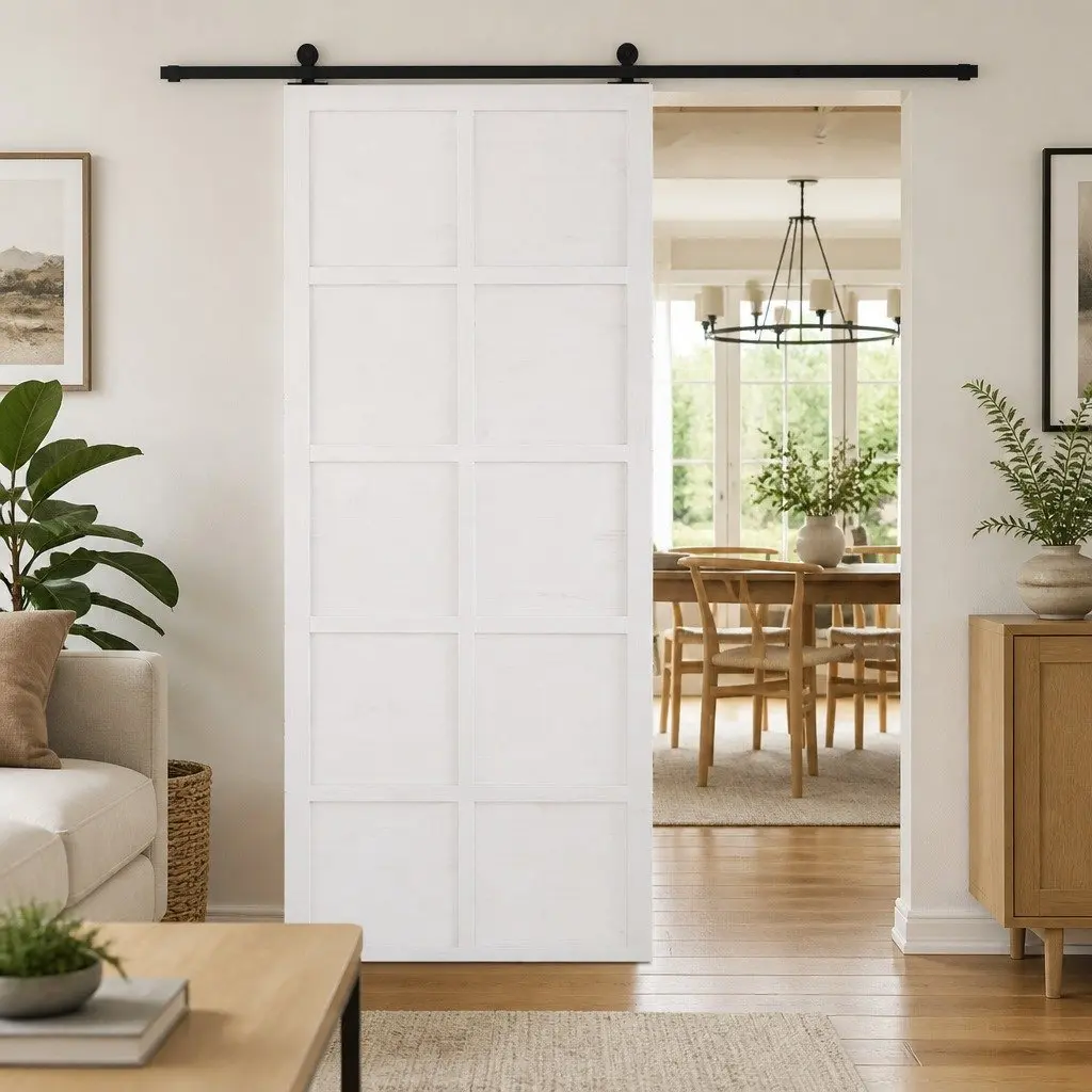 Sliding Barn Door Solid Pine Wood Rustic 100x208cm White