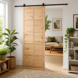 Barn Door Sliding Solid Pine Wood Interior Rustic Space-Saving 80cm Natural