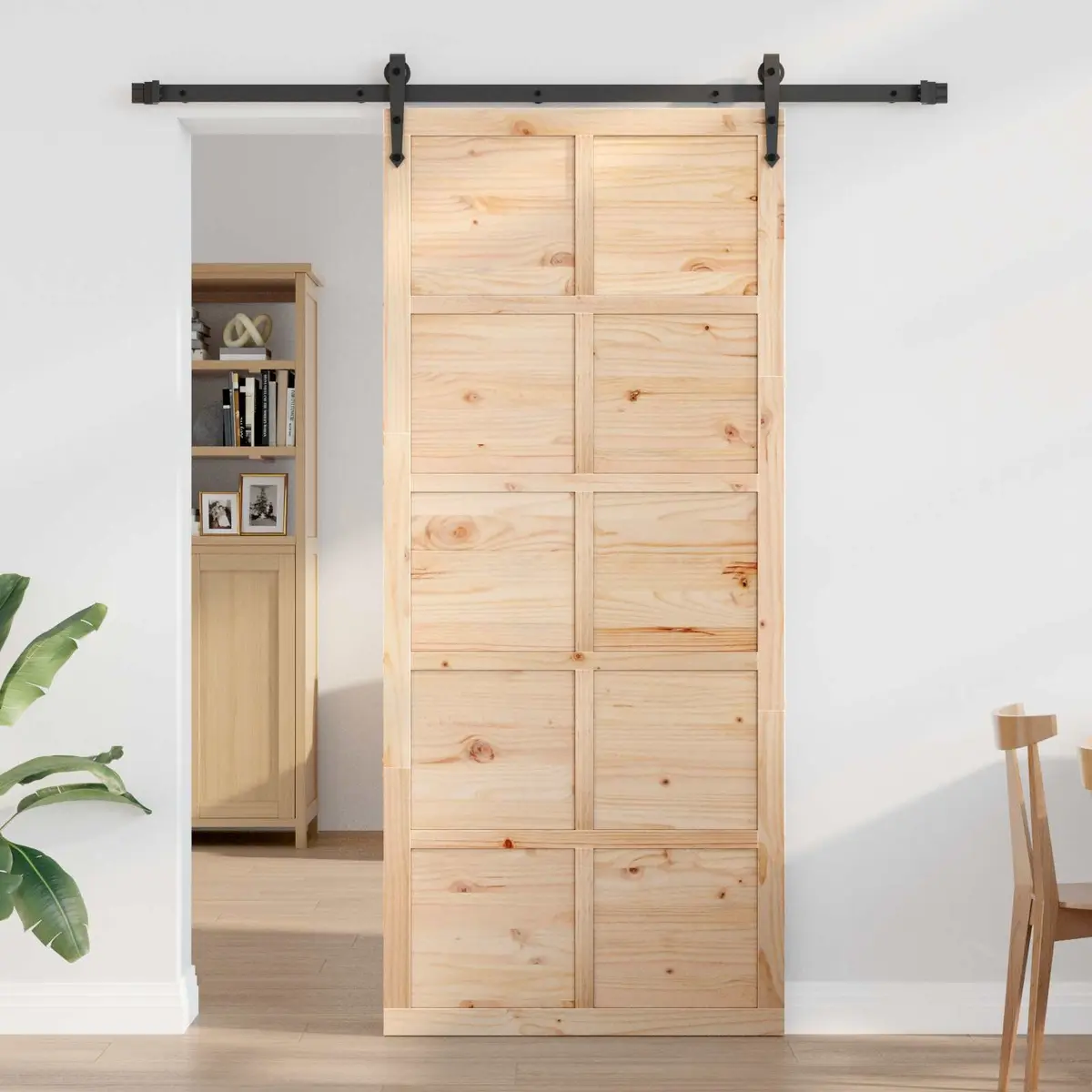 Barn Door Sliding Solid Pine Wood Rustic 80cm Brown