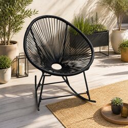 Outdoor Rocking Chair Black Poly Rattan Patio Garden Seating Furniture Rocker