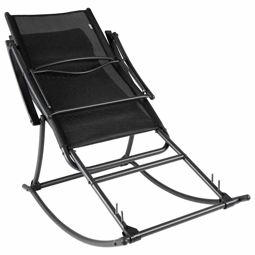 Outdoor Rocking Chair Black Steel Textilene Foldable Garden Lounge
