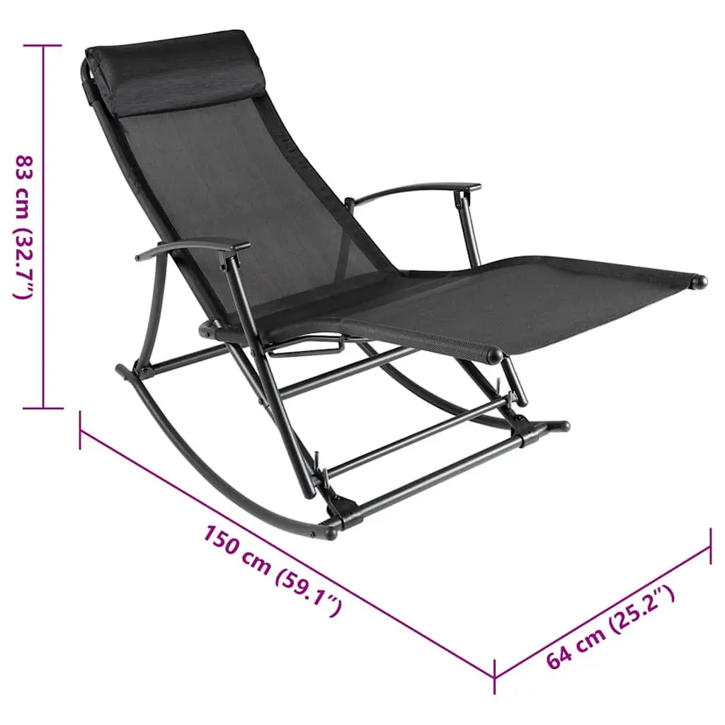 Outdoor Rocking Chair Black Steel Textilene Foldable Garden Lounge