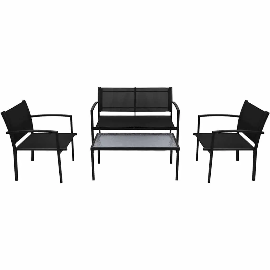 4 Piece Outdoor Garden Lounge Set Black Steel Frame Chairs Bench Coffee Table