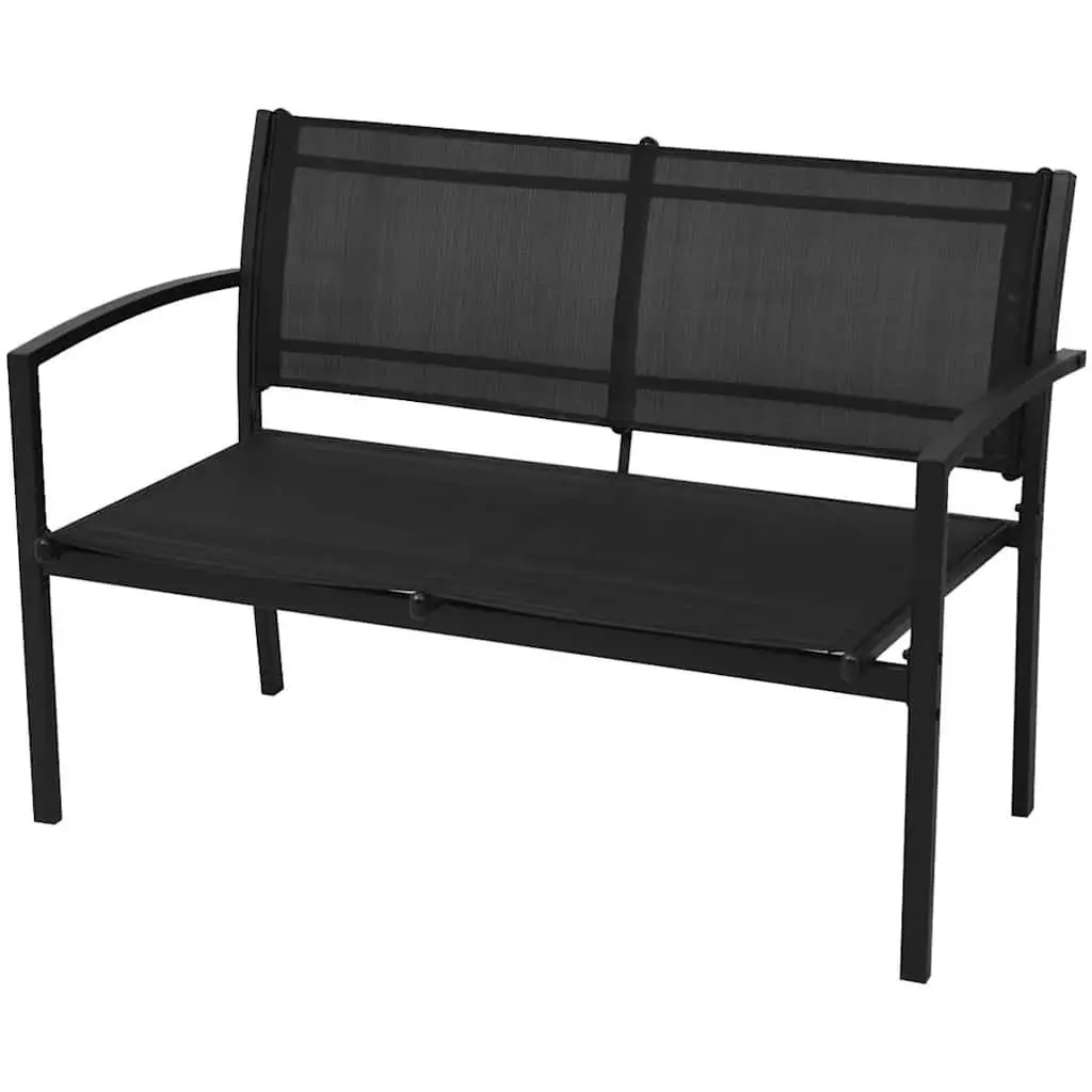 4 Piece Outdoor Garden Lounge Set Black Steel Frame Chairs Bench Coffee Table