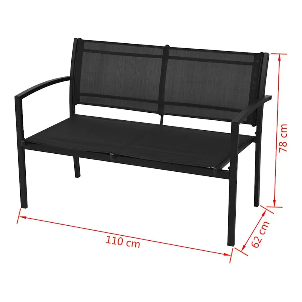 4 Piece Outdoor Garden Lounge Set Black Steel Frame Chairs Bench Coffee Table