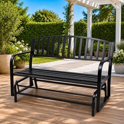 Swing Bench Black Steel Garden Porch Glider Rocker Outdoor Seating Two Person