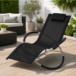 Sun Lounger Outdoor Folding Chair Textilene Metal Garden Chaise Recliners Black