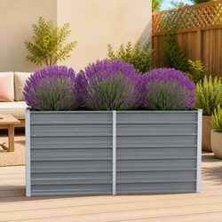 Raised Garden Bed 160x80x77 cm Galvanised Steel Planter Grey Patio Deck