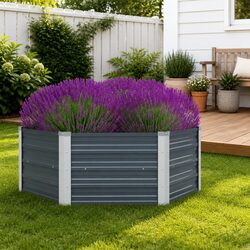 Raised Garden Bed Hexagon 129x129x45cm Galvanised Steel Planter Flowers