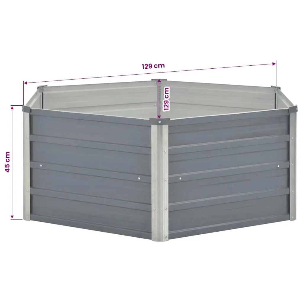 Raised Garden Bed Hexagon Galvanised Steel 129x129x45cm Grey Planter
