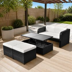 Garden Lounge Set 4 Piece Outdoor Furniture Sofa Coffee Table Stools Cushions