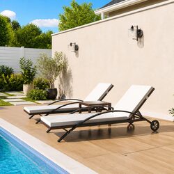 Sun Loungers with Table Poly Rattan Brown Garden Patio Outdoor Furniture Set