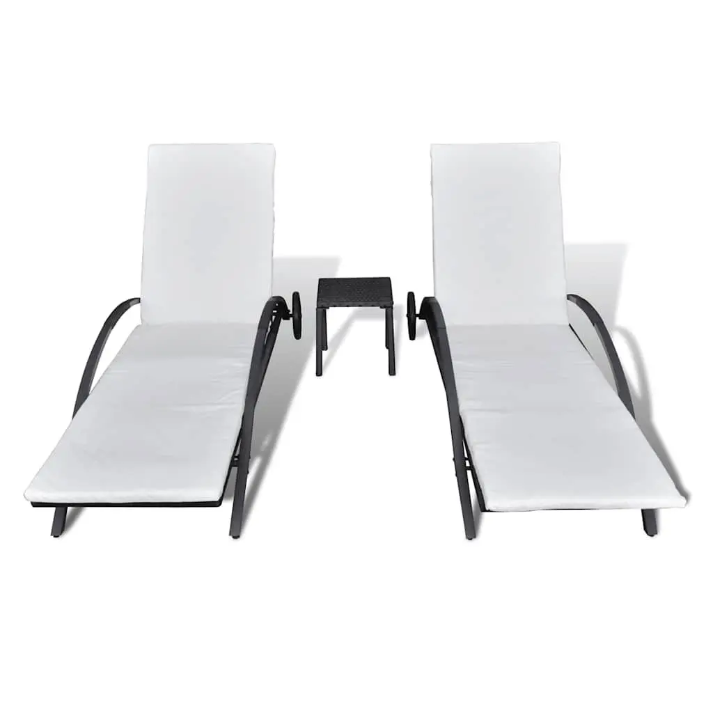 Sun Loungers Adjustable Reclining Black PE Rattan Outdoor Patio Garden Furniture Set