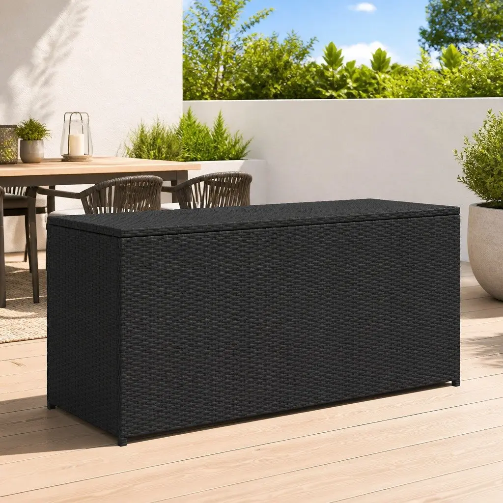Garden Storage Box Waterproof PE Rattan Chest Black 120x50x60 cm