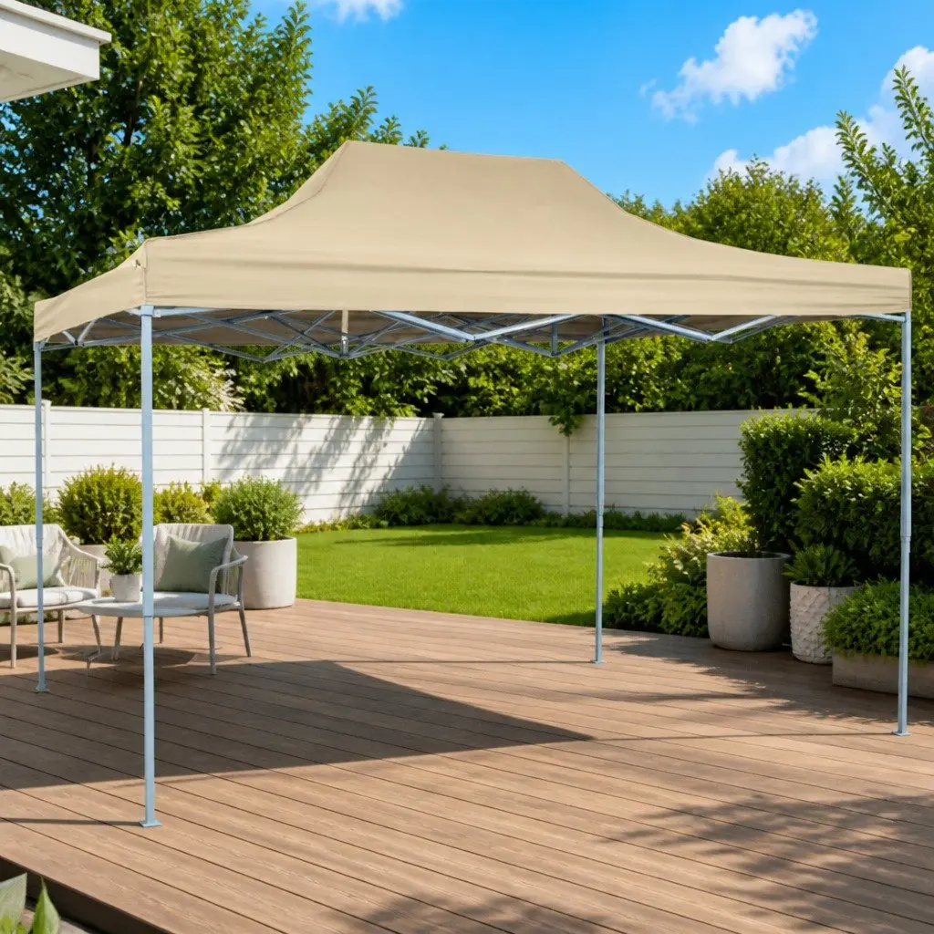 Foldable Pop-Up Tent Waterproof 3x4.5m White Oxford Fabric Garden Canopy
