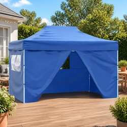 Foldable Pop-Up Tent 3x4.5m Outdoor Canopy 4 Side Walls Blue Party Gazebo