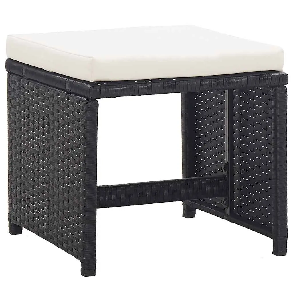 Outdoor Dining Set 11 Piece Poly Rattan Garden Furniture with Cushions Black