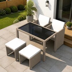 Outdoor Dining Set 5 Piece Rattan Garden Furniture Beige Patio Chairs Table