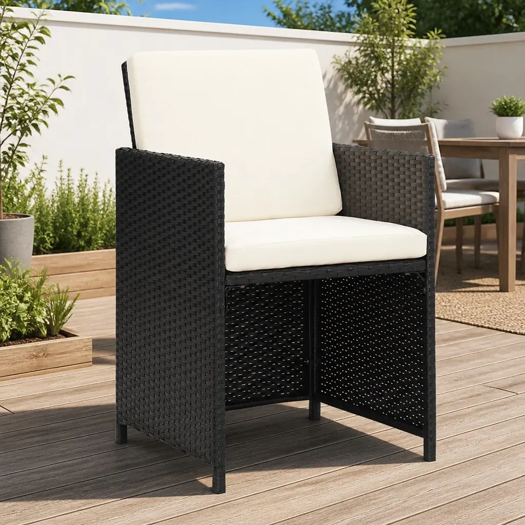 Outdoor Dining Chairs 2 Pcs Poly Rattan Black with Cushions Pillows Garden Patio