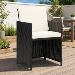 Outdoor Dining Chairs 2 Pcs Poly Rattan Black with Cushions Pillows Garden Patio
