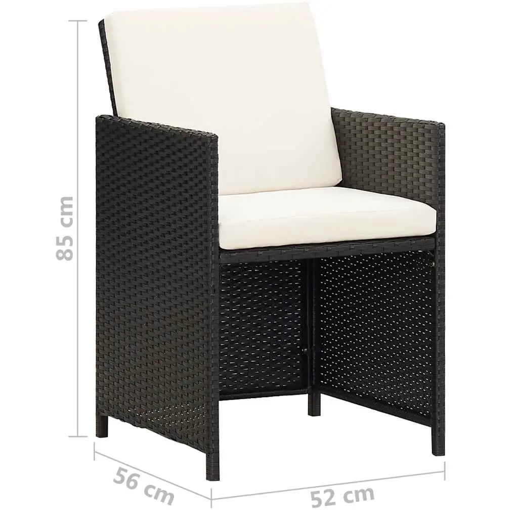 Outdoor Dining Chairs 2 Pcs Poly Rattan Black with Cushions Pillows Garden Patio