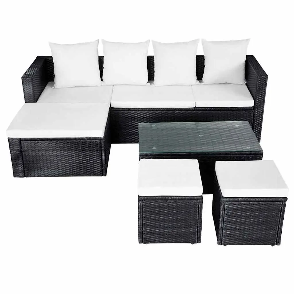 Garden Lounge Set 4 Piece Outdoor Furniture Corner Sofa with Cushions Black