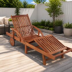 Sun Lounger Outdoor Garden Chaise Lounge Chair with Wheels Adjustable Backrest