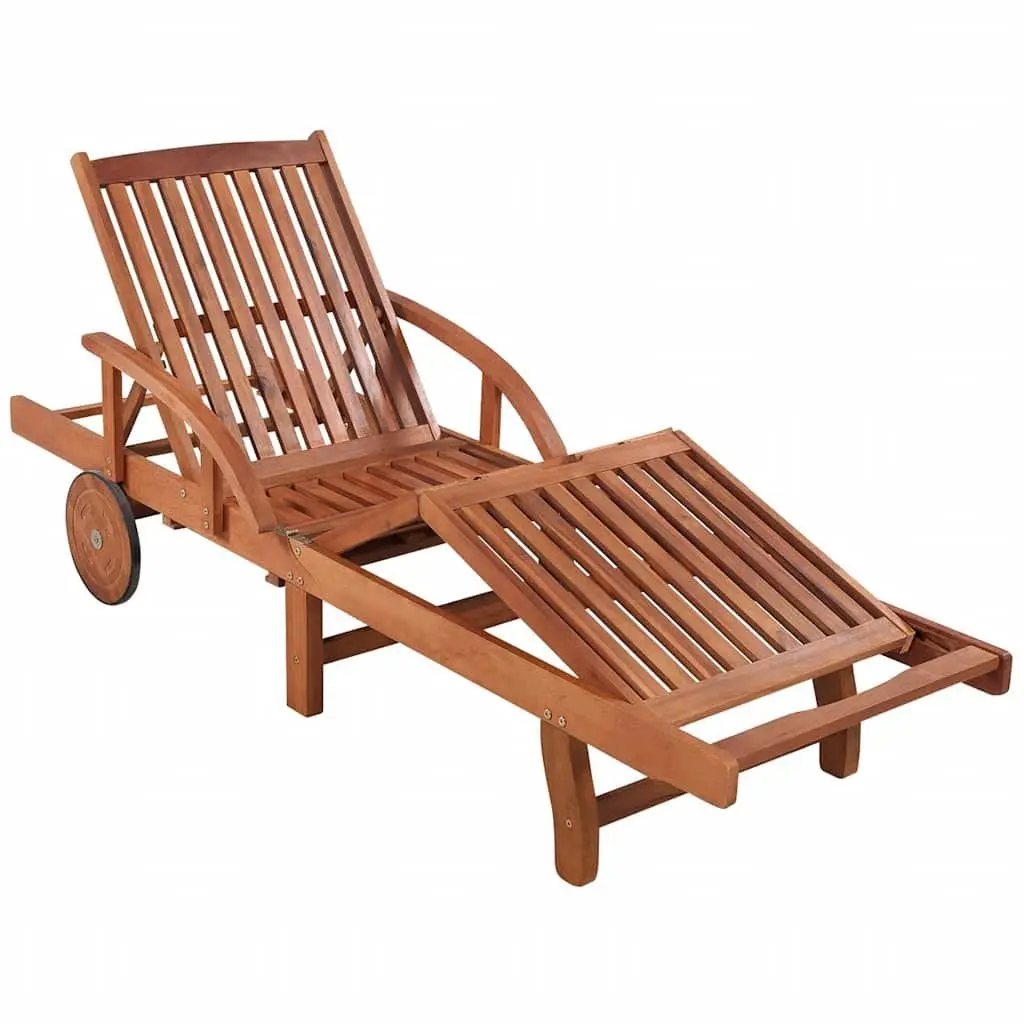 Sun Lounger with Side Table Adjustable Backrest Solid Acacia Wood Brown Outdoor Chaise Lounge Garden Patio