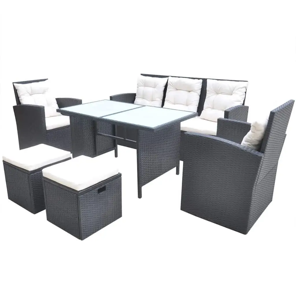Outdoor Dining Set 6 Piece Weather Resistant Poly Rattan Garden Furniture Patio Table Sofa Chair Black