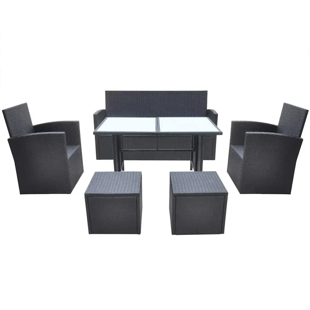 Outdoor Dining Set 6 Piece Weather Resistant Poly Rattan Garden Furniture Patio Table Sofa Chair Black
