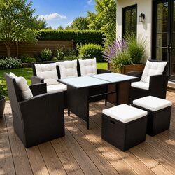 Outdoor Dining Set 6 Piece Rattan Furniture Garden Patio Brown with Cushions