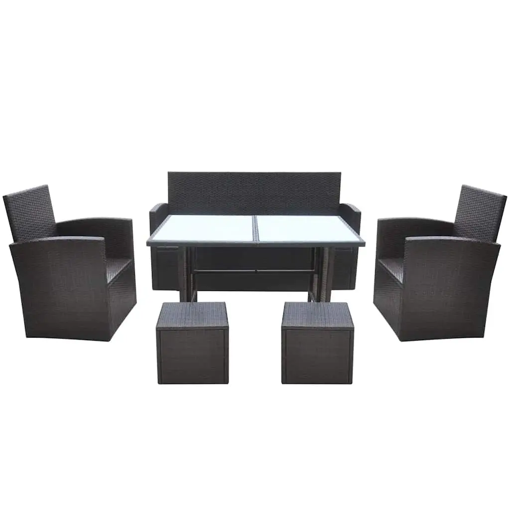 Outdoor Dining Set 6 Piece Rattan Furniture Garden Patio Brown with Cushions