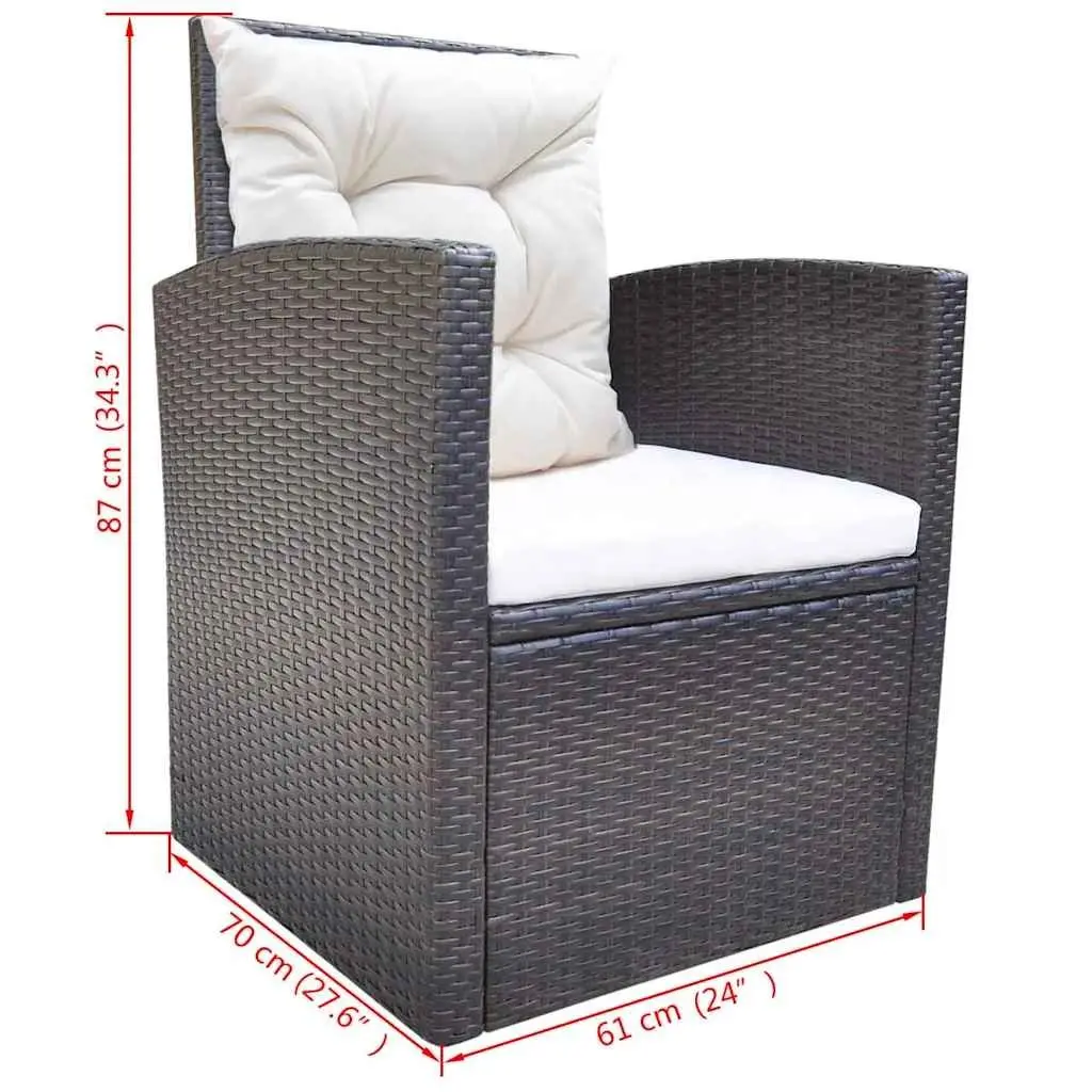 Outdoor Dining Set 6 Piece Rattan Furniture Garden Patio Brown with Cushions