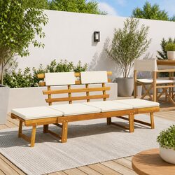 Outdoor Garden Bench Sun Lounger Day Bed 2-in-1 190 cm Acacia Wood Brown