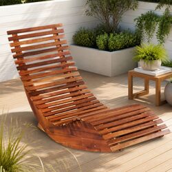 Rocking Sun Lounger Brown Outdoor Garden Chair Wooden Lounge Seat Relaxation