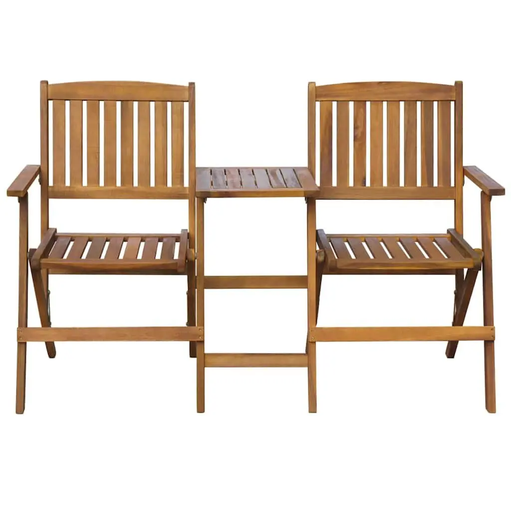 Folding Wooden Garden Bench with Integrated Tea Table 140cm for Two Persons Brown