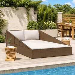 Outdoor Garden Daybed Brown 2-Person Sun Bed Patio Lounger with Cushions Pillows