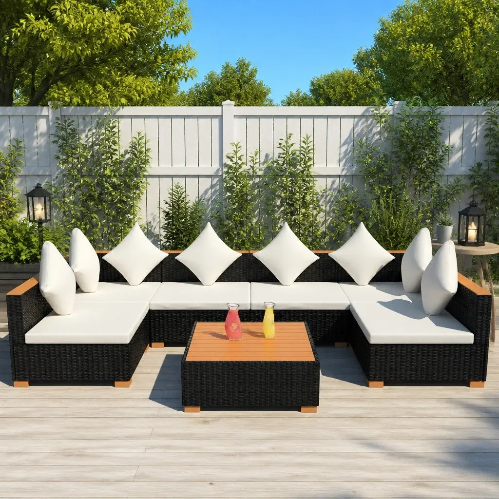 7 Piece Outdoor Garden Lounge Set Poly Rattan Sofa Patio Furniture with Cushions